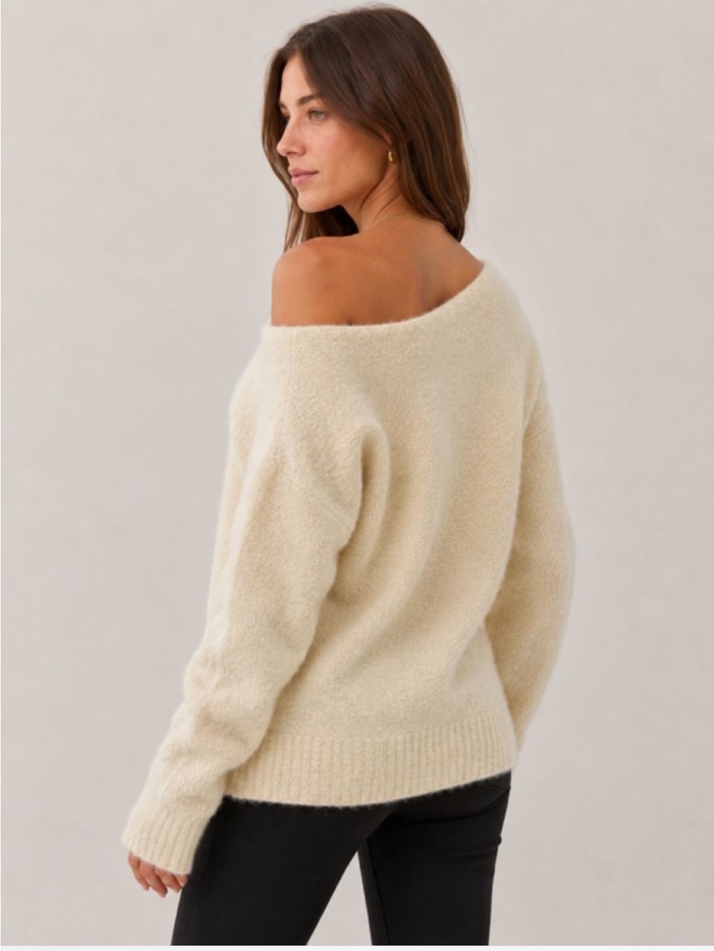 Theory Cream Off-Shoulder Fuzzy Mohair Blend  Knit Sweater - Picture 2 of 8